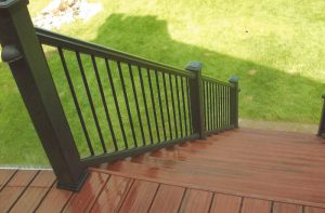 deck steps, railing and lighting in Michigan winter